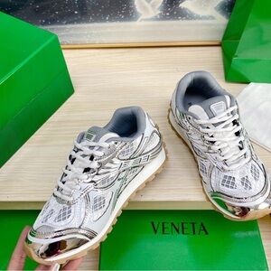 Bottega Veneta White and Silver Sneakers